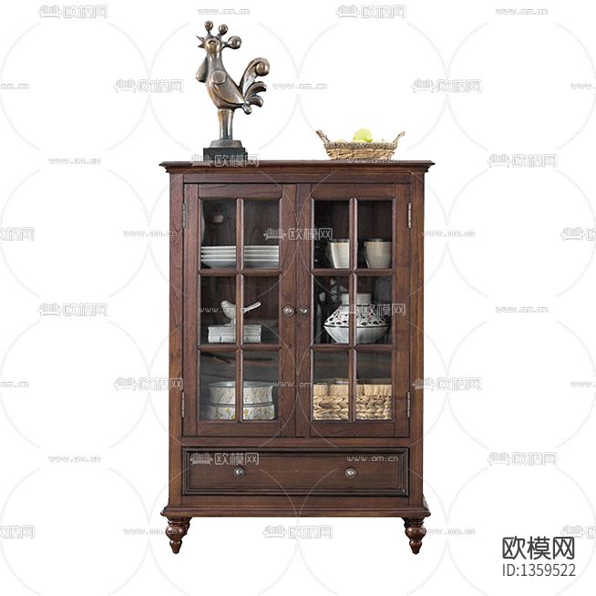 美式轻奢实木玻璃展柜下载（渲染图1）