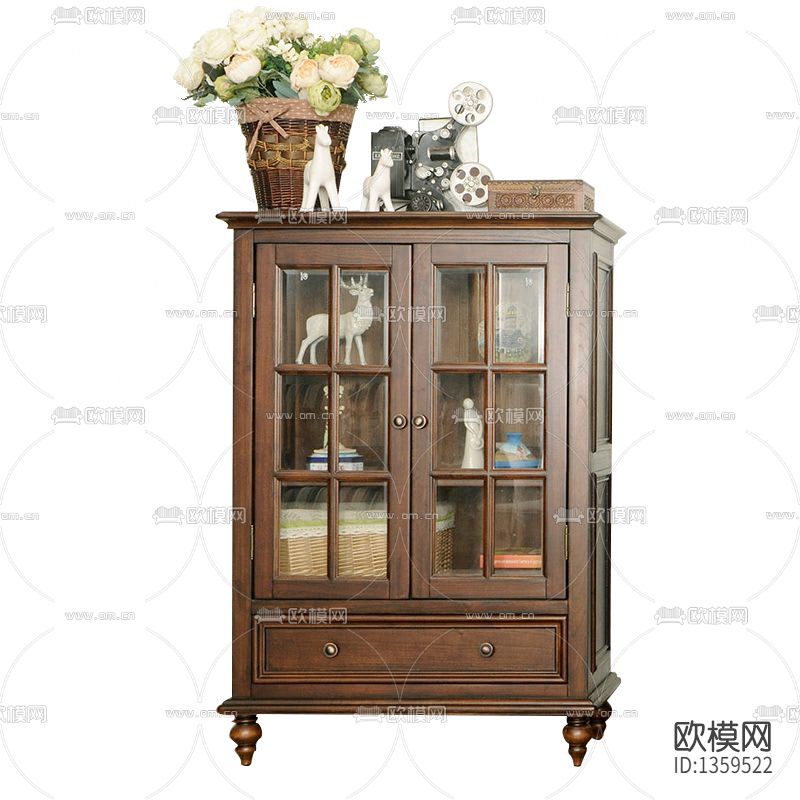 美式轻奢实木玻璃展柜下载（渲染图2）