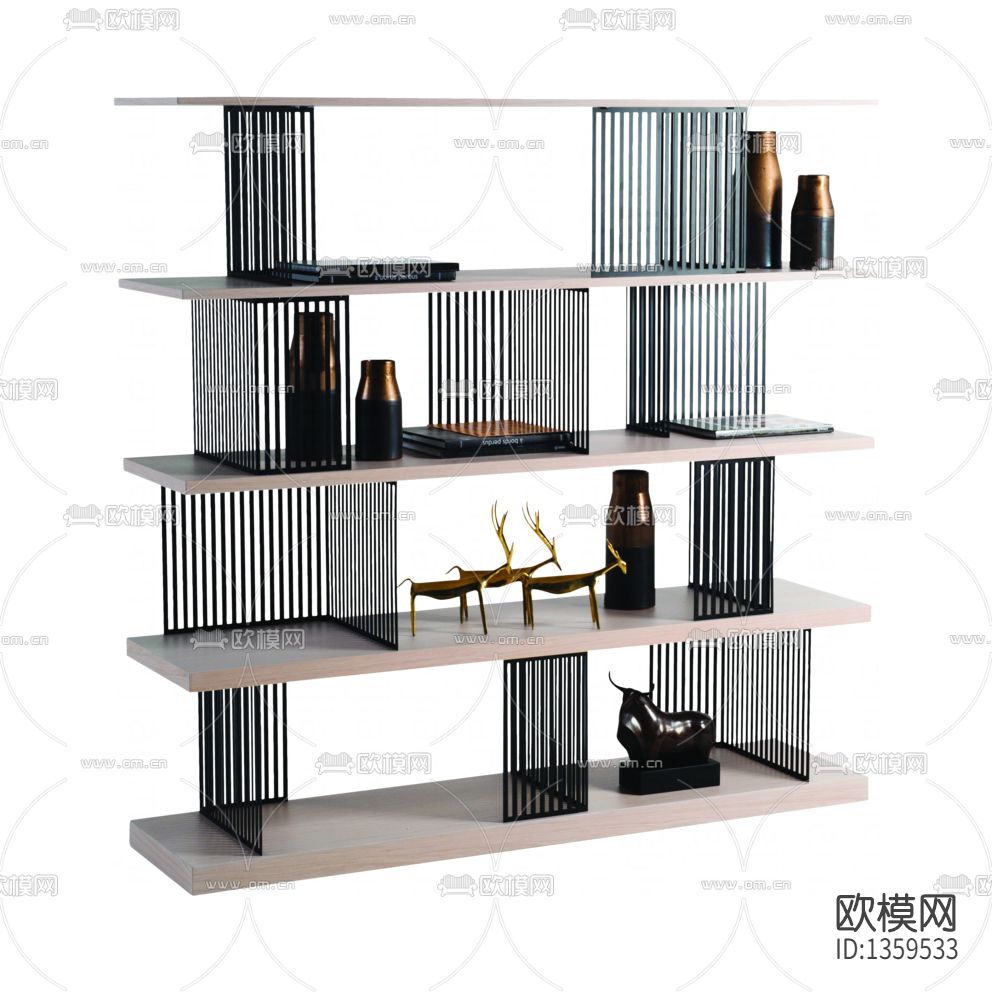 北欧简约实木不锈钢展柜下载（渲染图1）