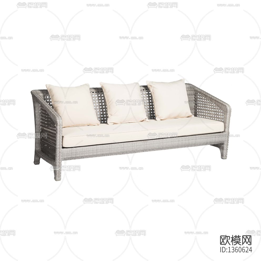 现代简约藤编布艺户外三人沙发