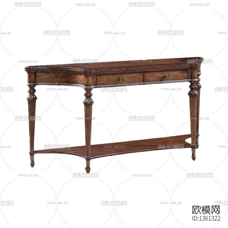 美式复古实木雕花沙发背几下载（渲染图2）