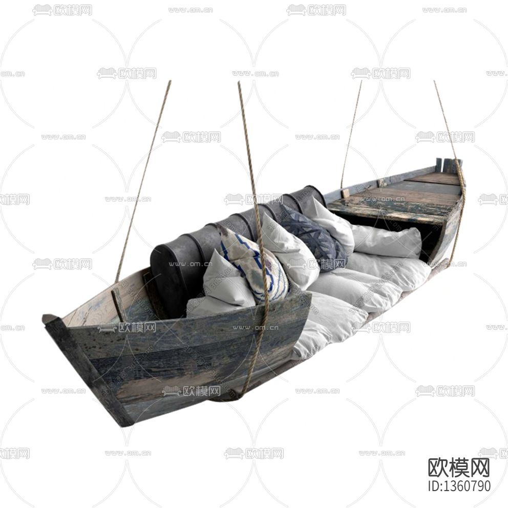 北欧简约复古小船实木布艺秋千