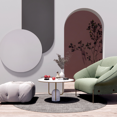  现代休闲沙发茶几组合su模型 