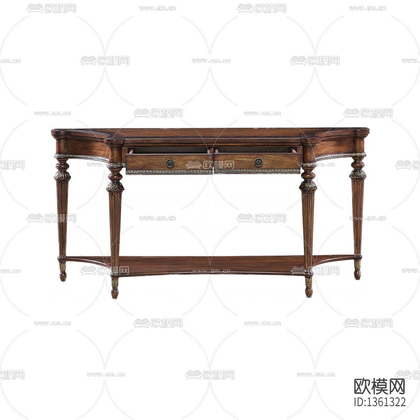 美式复古实木雕花沙发背几下载（渲染图1）