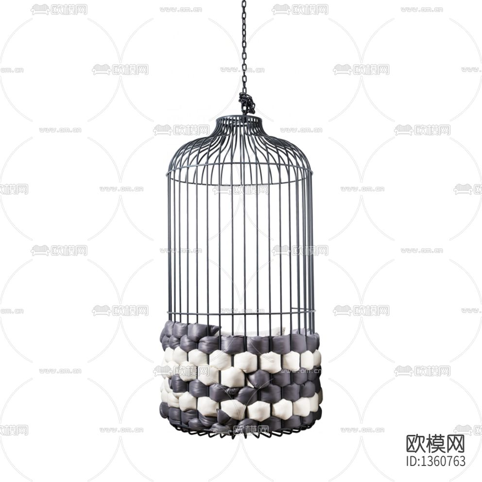 现代轻奢不锈钢软包鸟笼吊篮