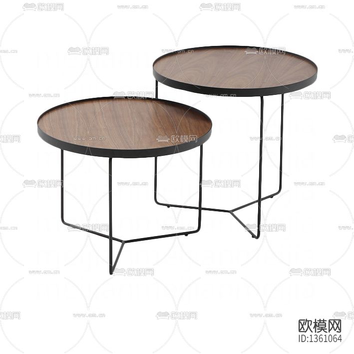 北欧简约金属实木圆形角几组合