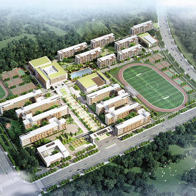  现代中学鸟瞰su模型 