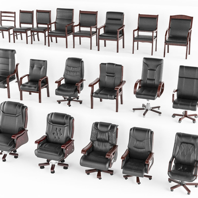  新中式皮革办公椅su模型 