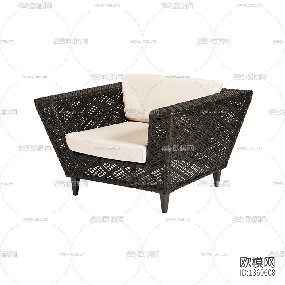 现代简约实木藤编布艺户外单人沙发下载