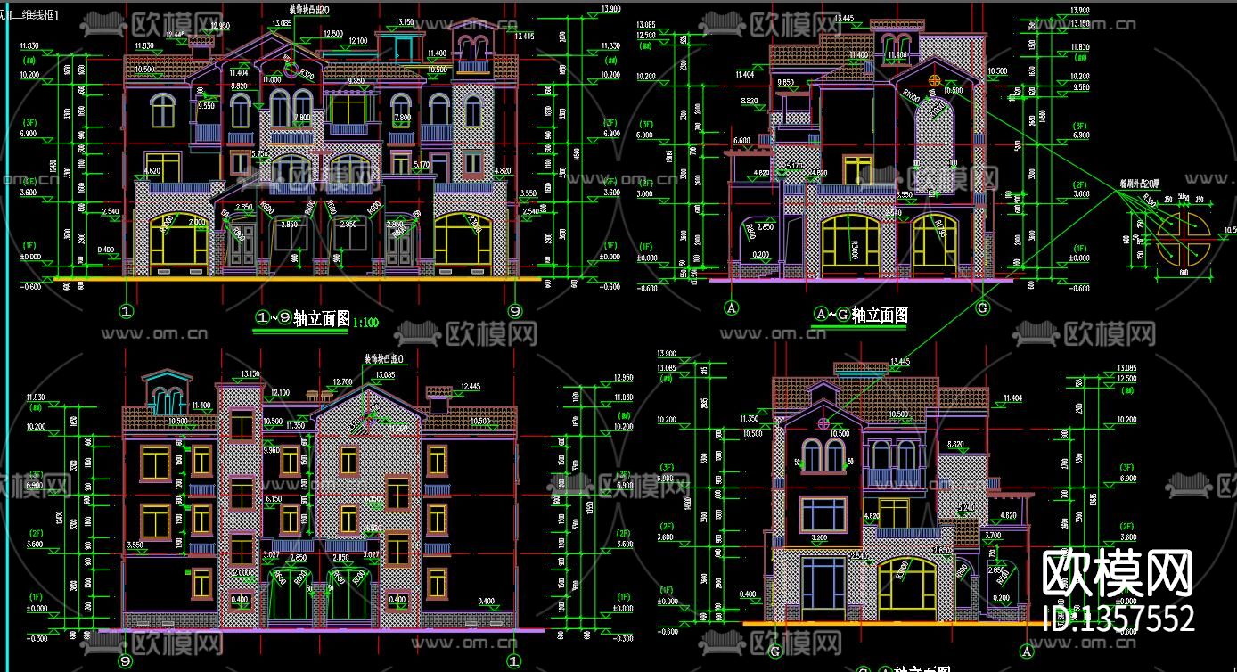 别墅cad施工图下载（渲染图1）