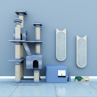 现代猫爬架猫粮宠物用品su模型 