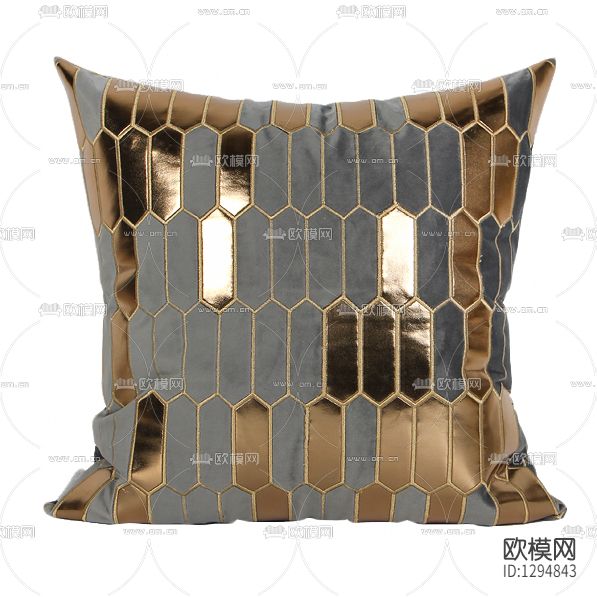 现代轻奢绒布金属贴布绣花抱枕下载（渲染图1）