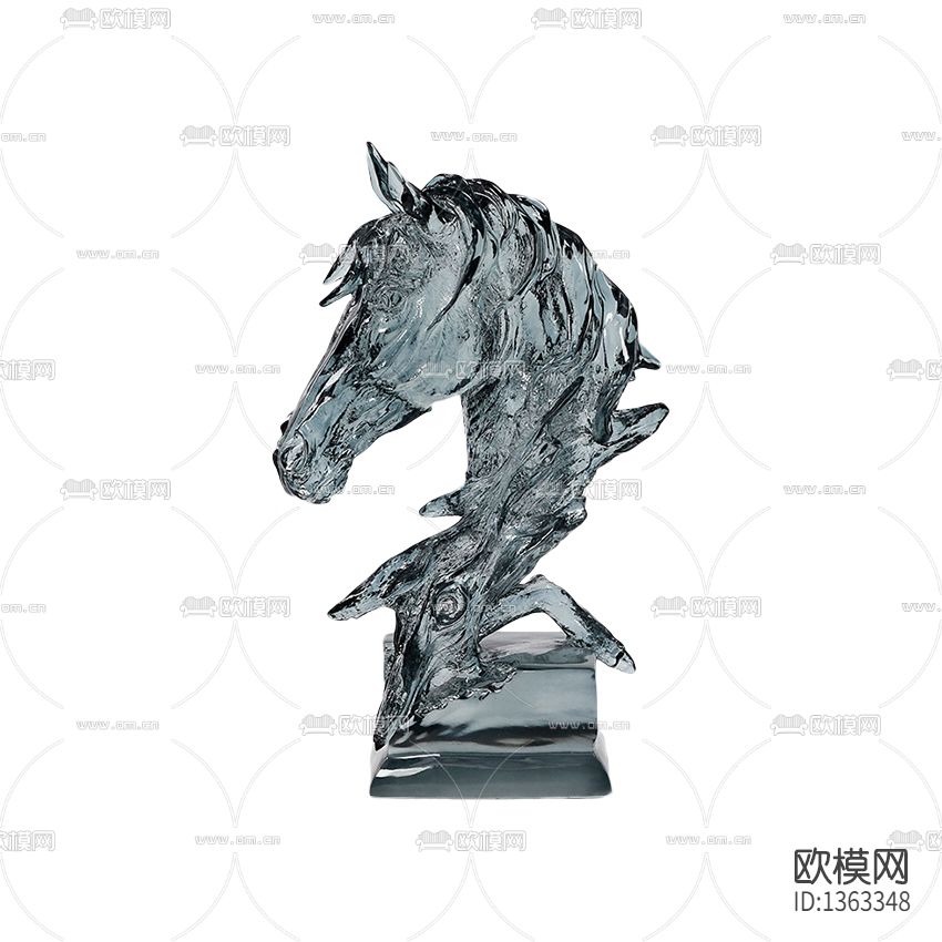 现代轻奢水晶透明马首雕塑下载