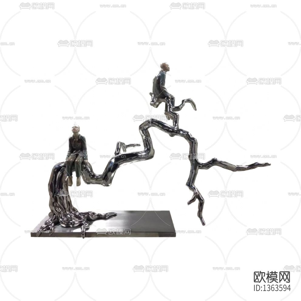 现代简约金属大树人物雕塑下载
