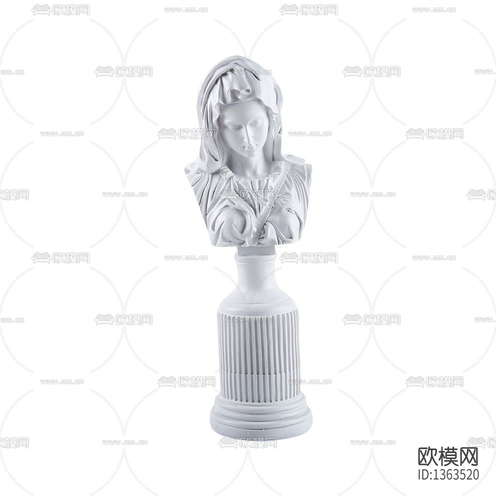 北欧创意白色石膏半身人像雕塑下载