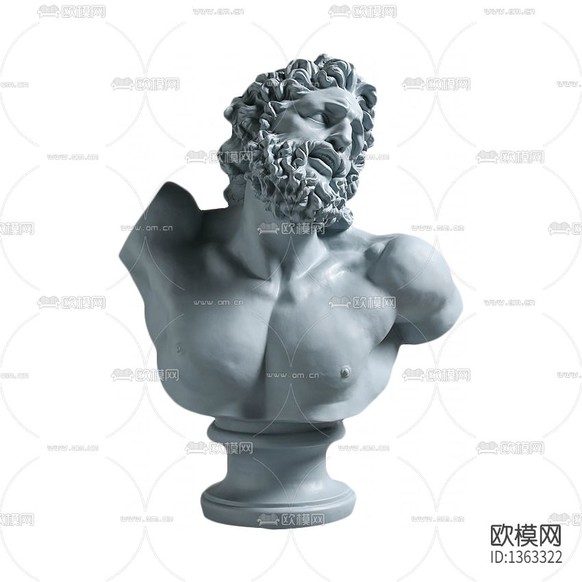 北歐簡約灰藍色石膏半身人像雕塑下載