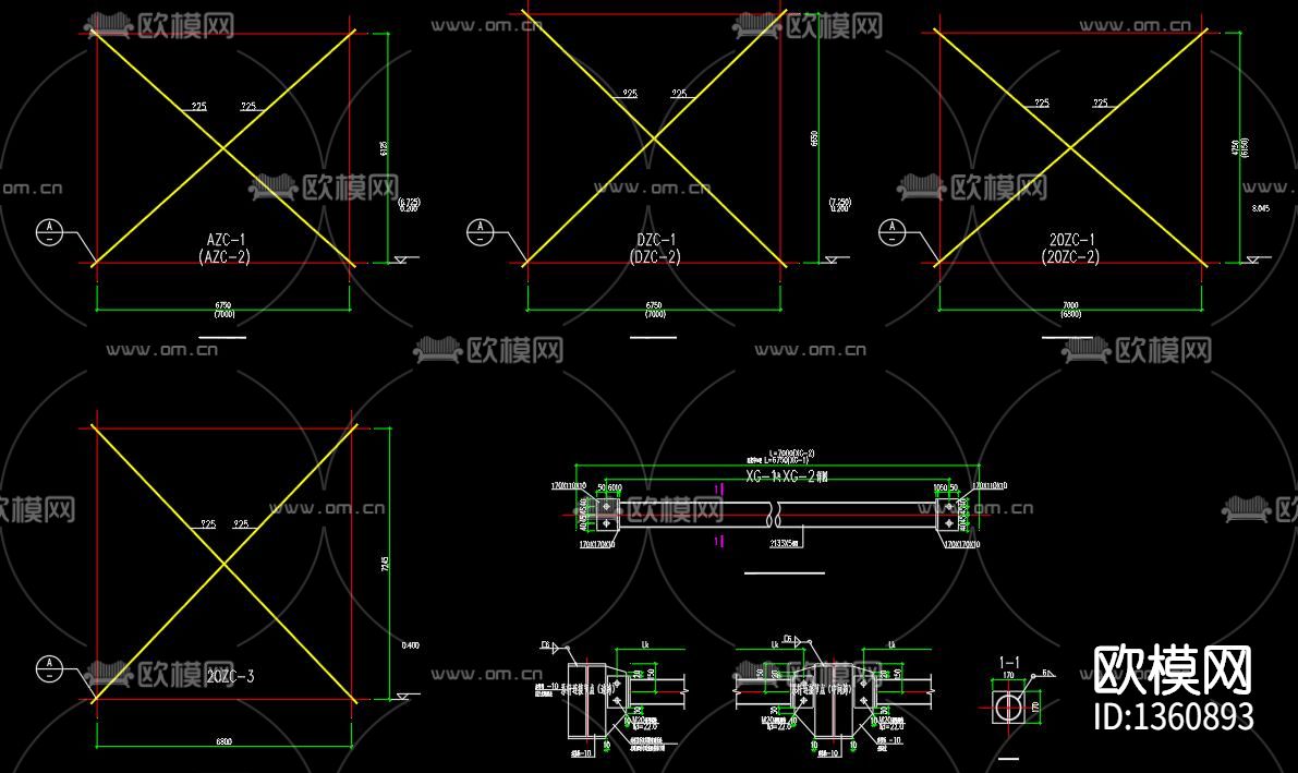 重钢厂房结构cad施工图下载（渲染图6）