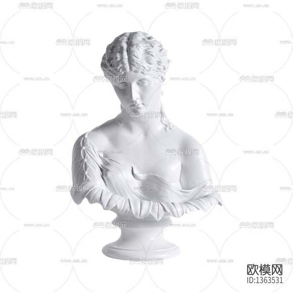 现代简约白色石膏半身人像雕塑下载