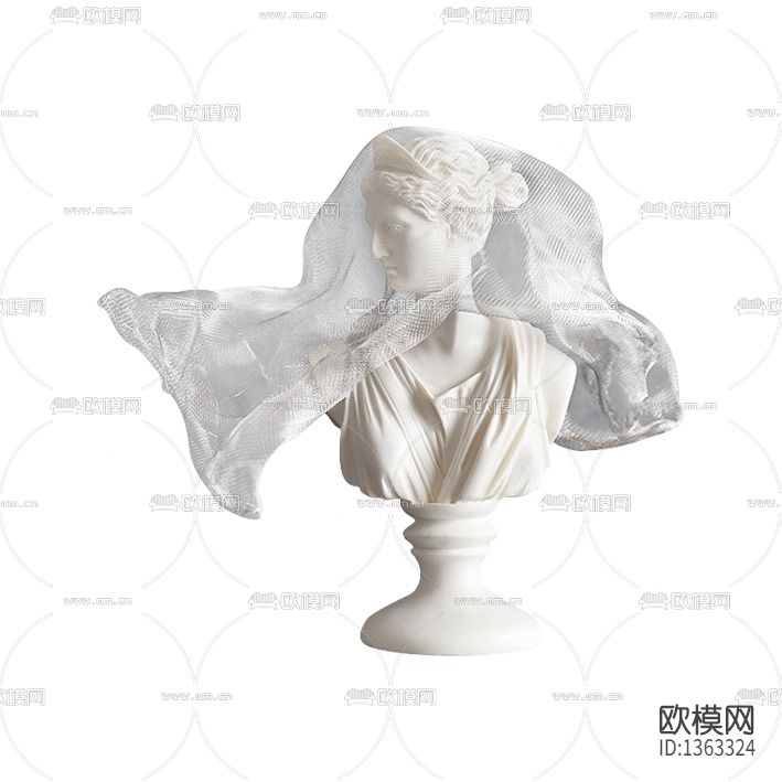 北欧简约白色石膏半身人像金属面纱雕塑下载