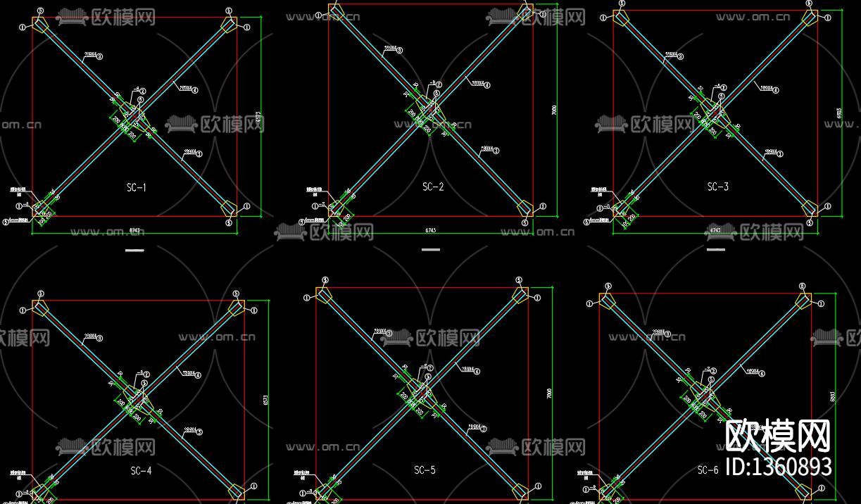 重钢厂房结构cad施工图下载（渲染图7）