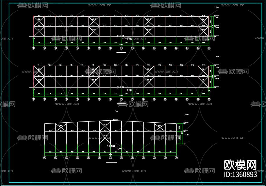 重钢厂房结构cad施工图下载（渲染图5）