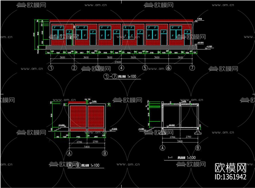 单层砖混cad施工图下载（渲染图3）