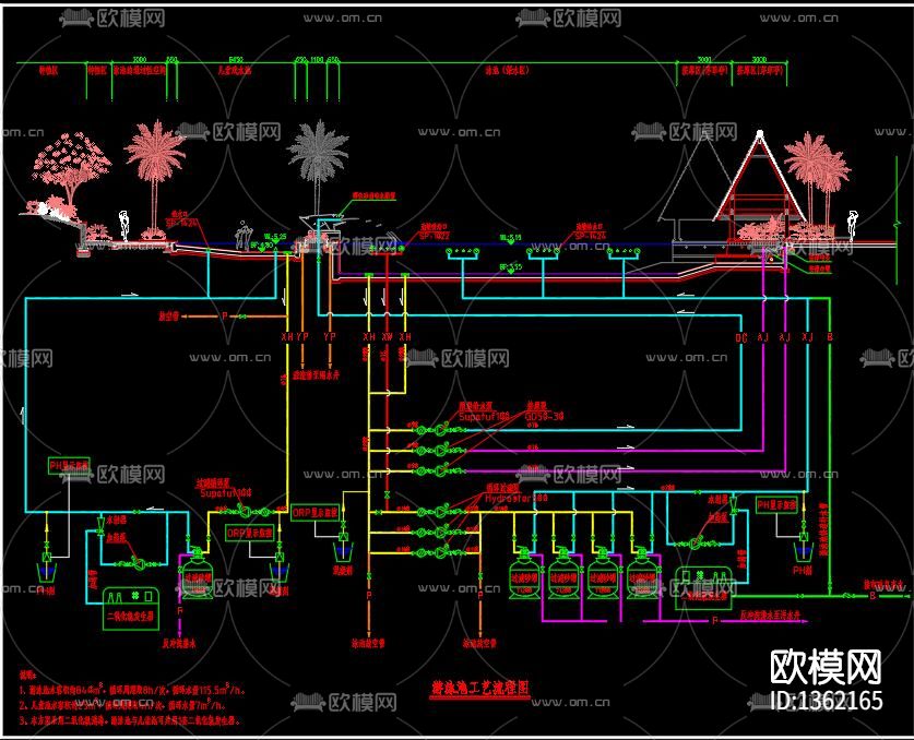 温泉游泳池cad施工图下载（渲染图8）