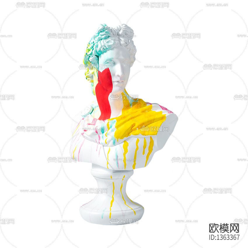 北欧简约白色石膏彩色染料人像雕塑下载