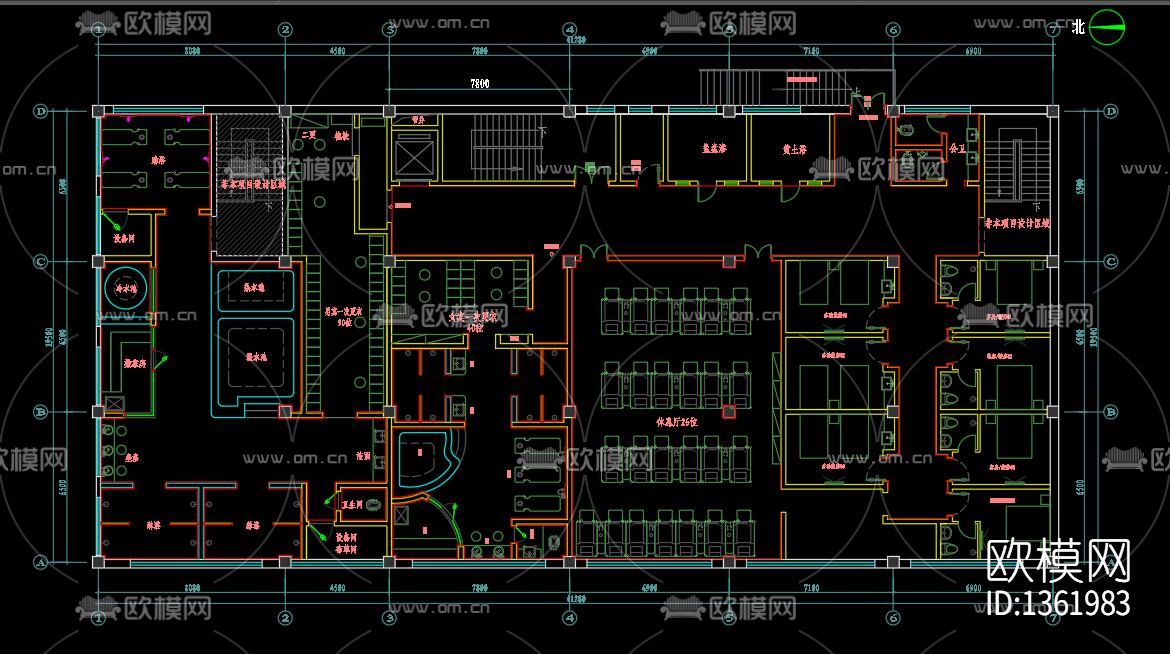 洗浴中心装修设计cad施工图下载（渲染图1）