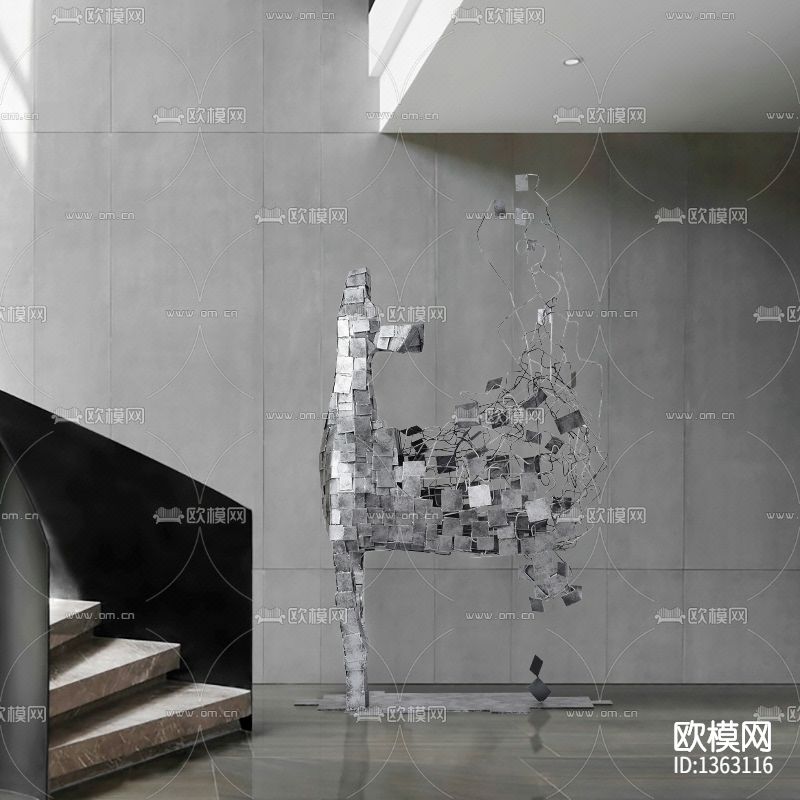 后现代主义金属抽象骏马雕塑下载（渲染图2）