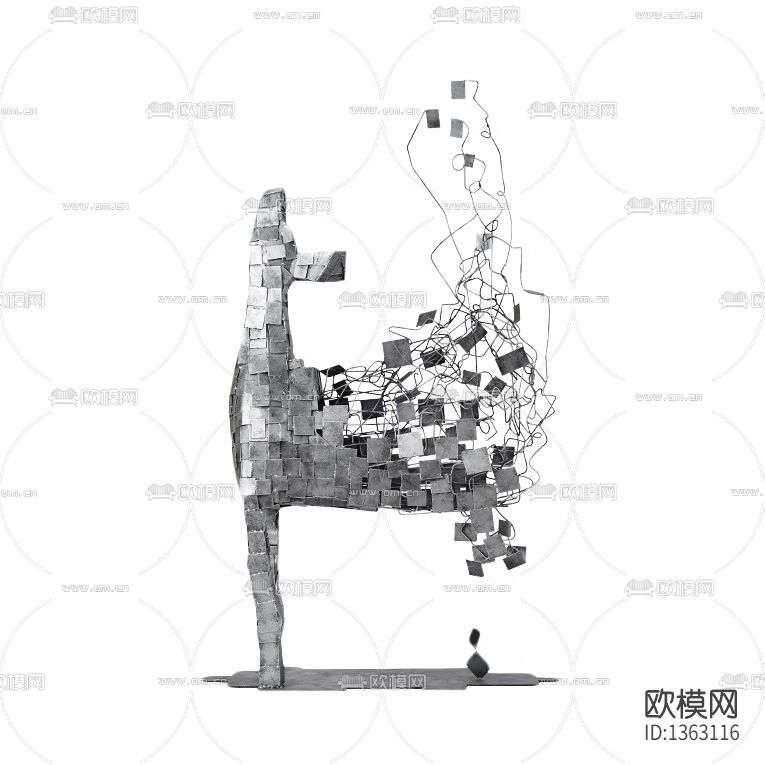 后现代主义金属抽象骏马雕塑下载（渲染图1）