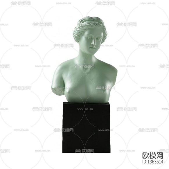 北歐簡(jiǎn)約青白色陶瓷人物半身像雕塑下載