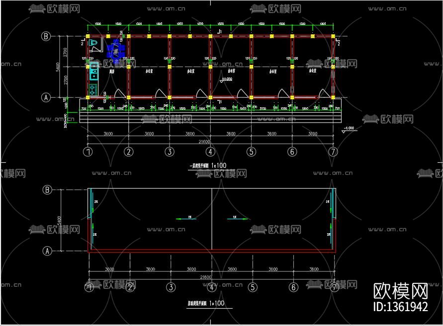 单层砖混cad施工图下载（渲染图1）