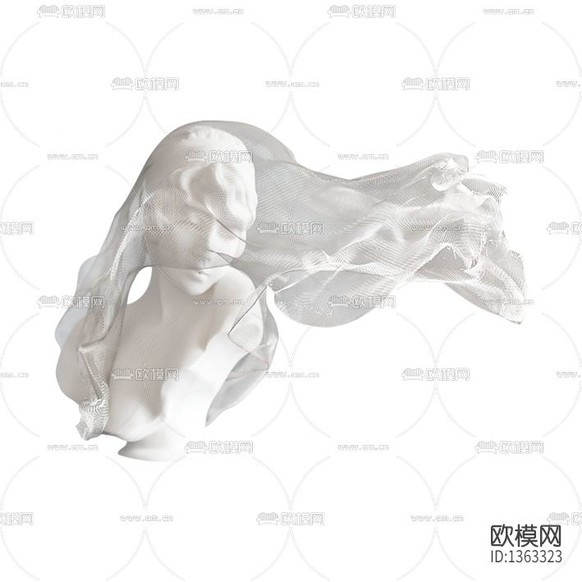 北歐簡(jiǎn)約白色石膏半身人像金屬面紗雕塑下載