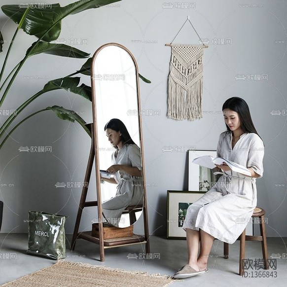 北歐簡(jiǎn)約實(shí)木落地全身試衣鏡下載(渲染圖2)