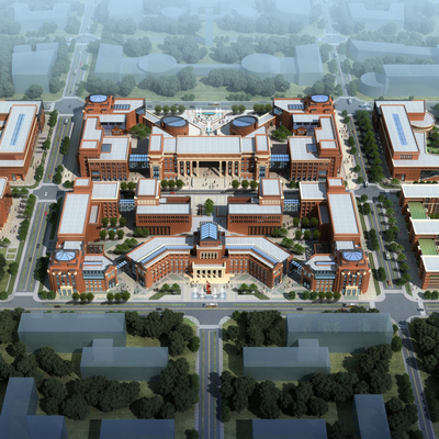  现代学校鸟瞰su模型 