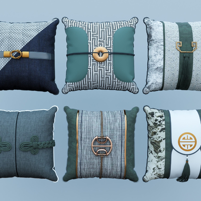  新中式布艺抱枕su模型 