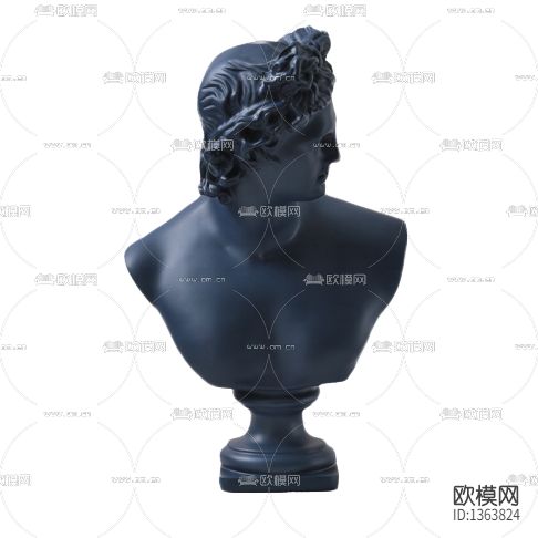现代简约蓝色石膏半身人像雕像