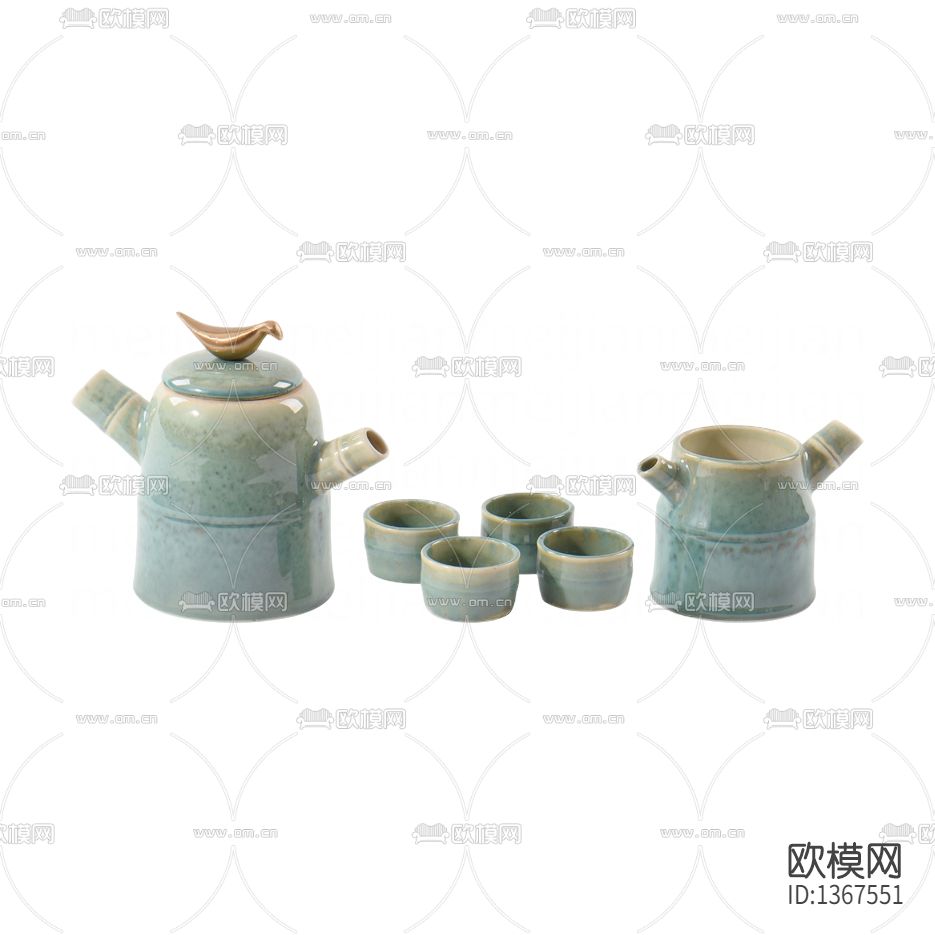 新中式竹节陶瓷釉面茶具套件