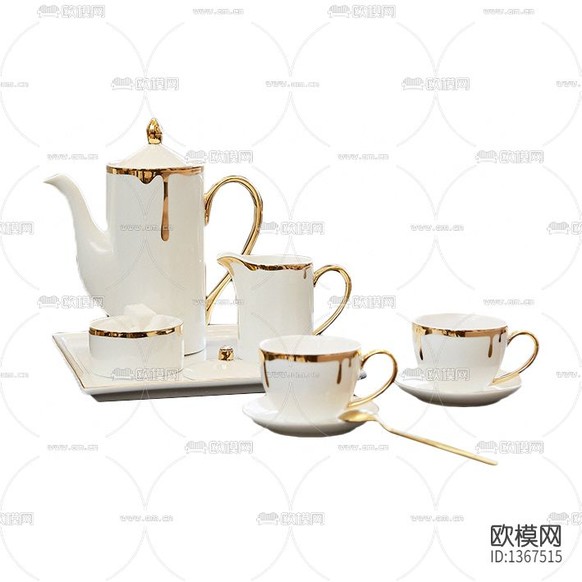 簡(jiǎn)歐白色陶瓷金邊茶具套件下載