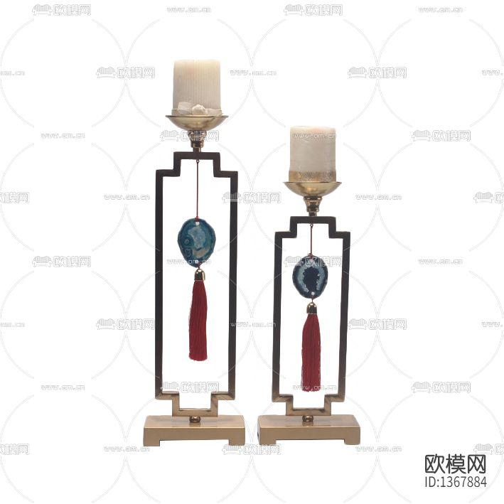 新中式禅意实木金属吊坠装饰烛台下载