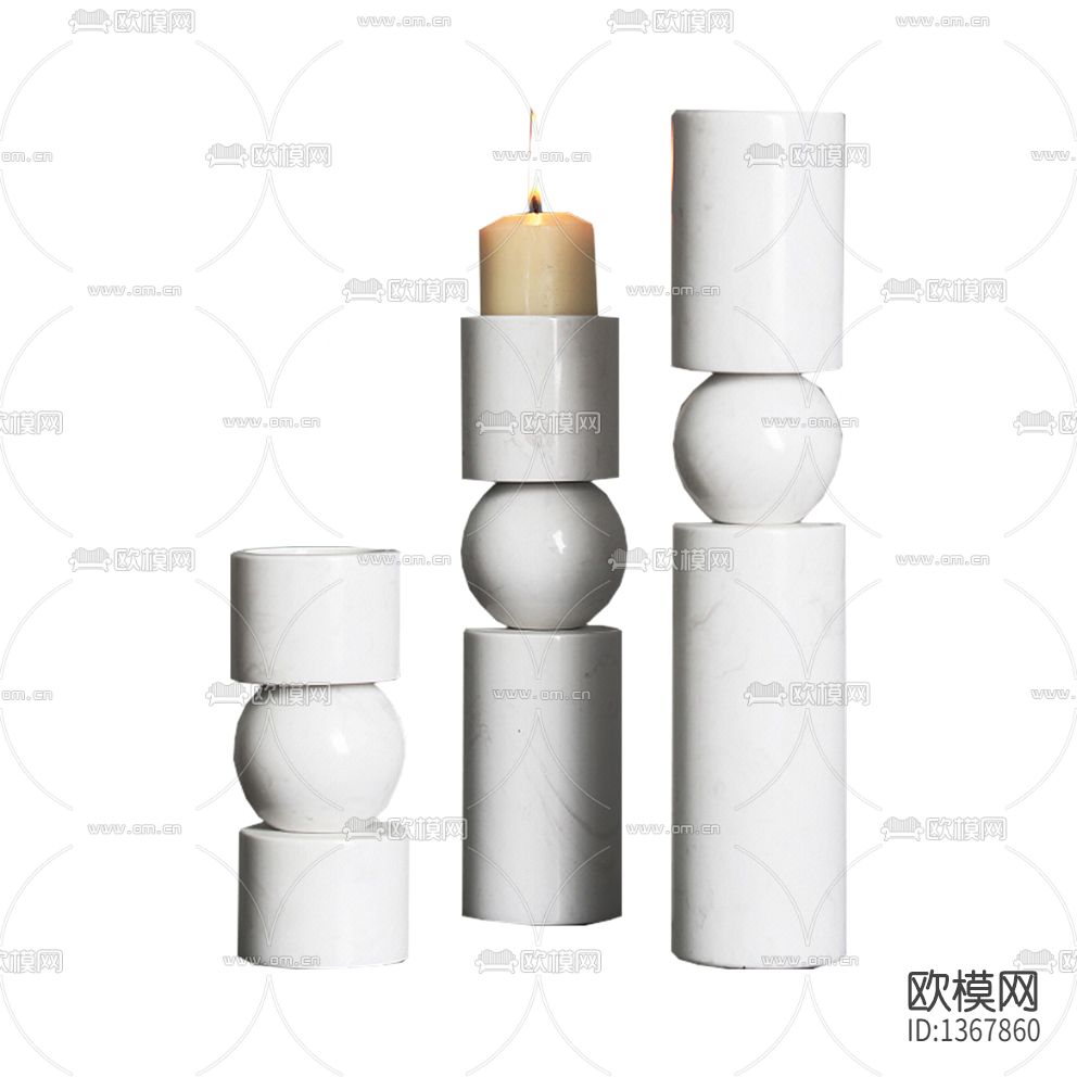 现代轻奢大理石圆柱球体烛台下载