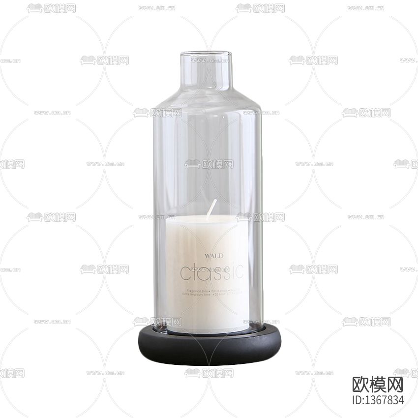 北欧简约实木底座玻璃罩烛台下载（渲染图1）