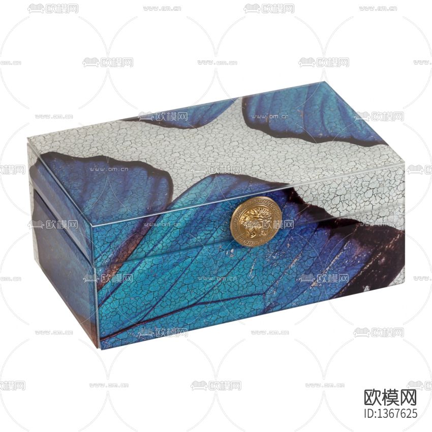 现代轻奢实木蝴蝶印花铁艺雕刻装饰盒