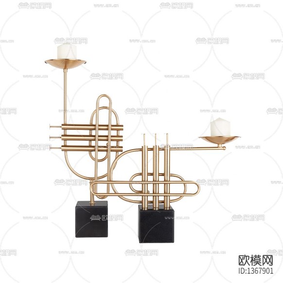 现代轻奢大理石铁艺小号烛台下载
