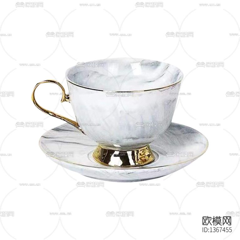 北欧简约大理石纹釉面陶瓷描金茶杯下载