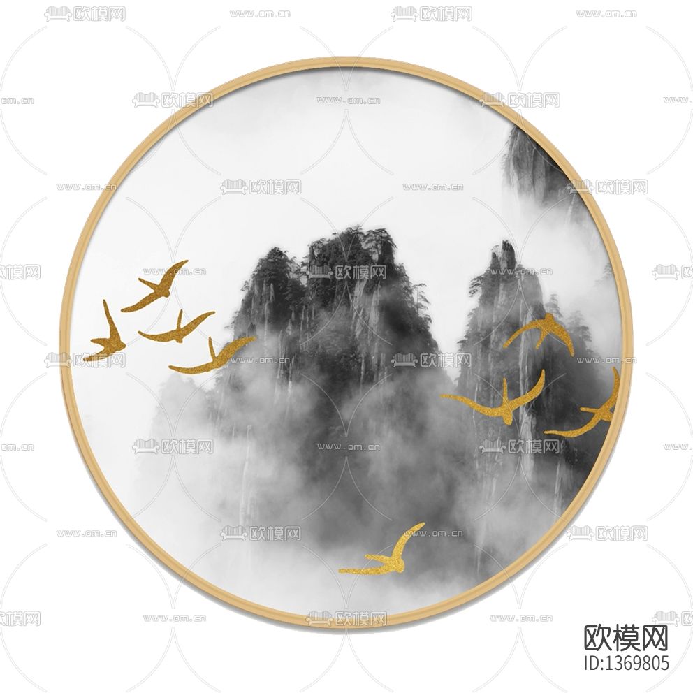 新中式禅意金箔水墨山水画