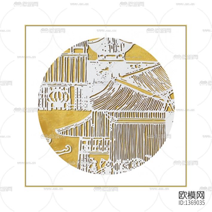 新中式创意雕刻立体实物装置画下载