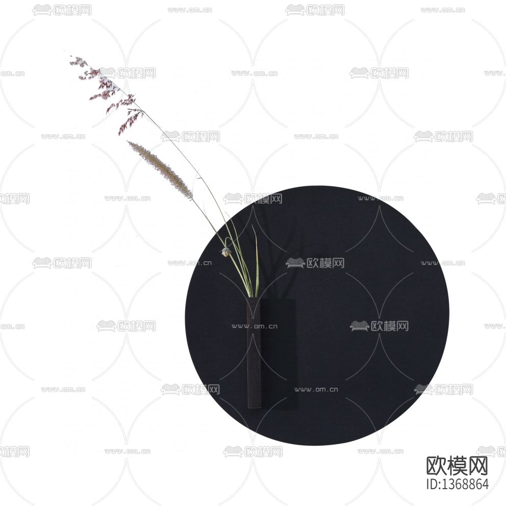 新中式极简黑色圆形实木壁挂花器下载（渲染图1）
