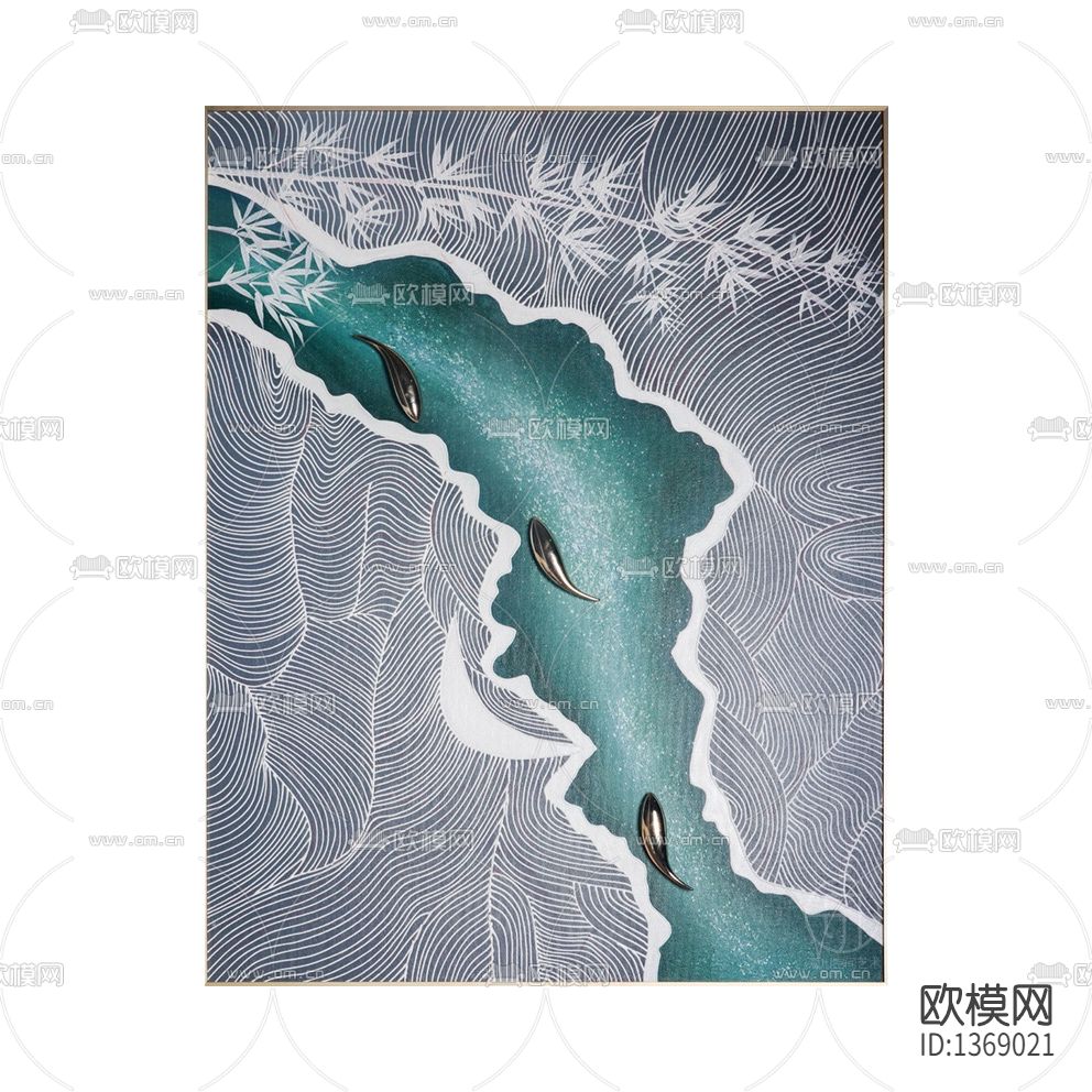 新中式简约创意抽象几何河流装置画下载